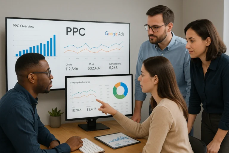 PPC advertising agency team optimizing Google Ads campaigns in 2025